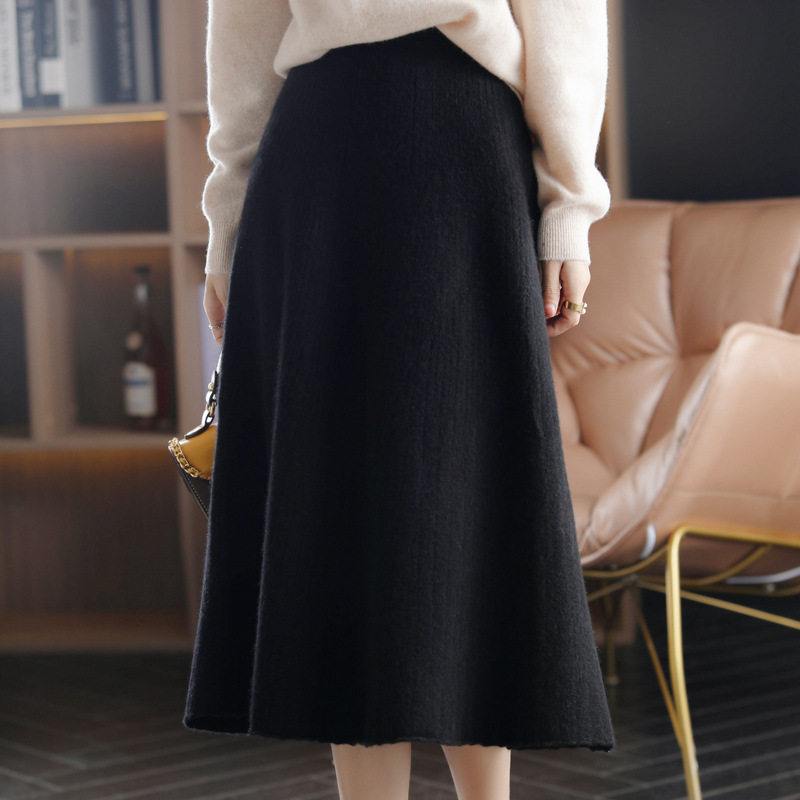 Wool Knitted Stretch Mid-length Cashmere Pleated Skirt - Image 5