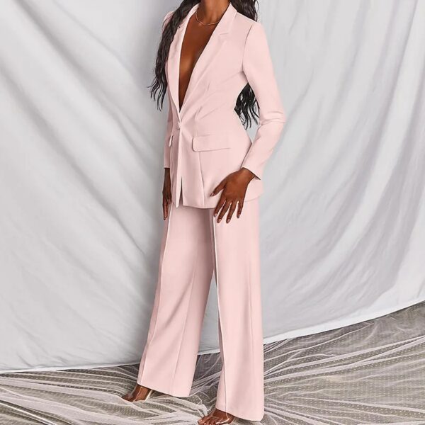 2 Piece Set  Spring Elegant Solid Long Sleeve Blazer Suit And Pants For Women Autumn Classic OL Street Outfit - Image 2