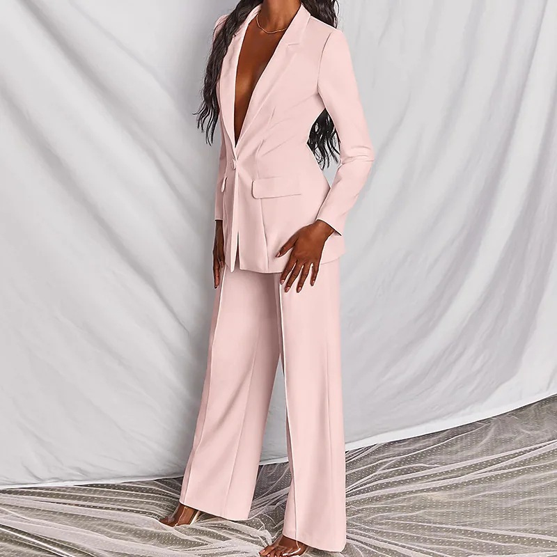 2 Piece Set  Spring Elegant Solid Long Sleeve Blazer Suit And Pants For Women Autumn Classic OL Street Outfit - Image 2