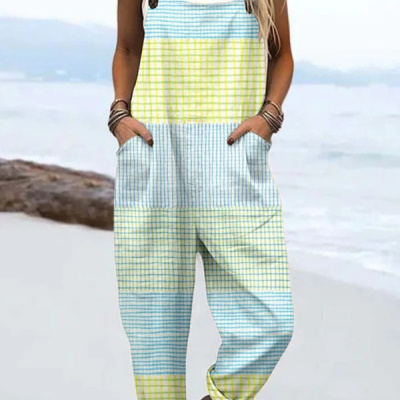 New Summer Digital Printing Button Casual Suspender Trousers - Image 2