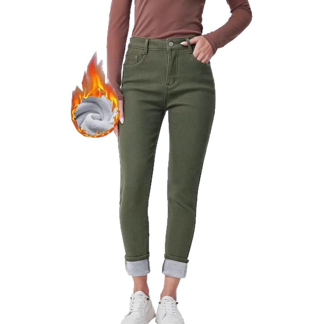 Dark Green Washed High Waist Slim Fit Skinny Denim Trousers - Image 2