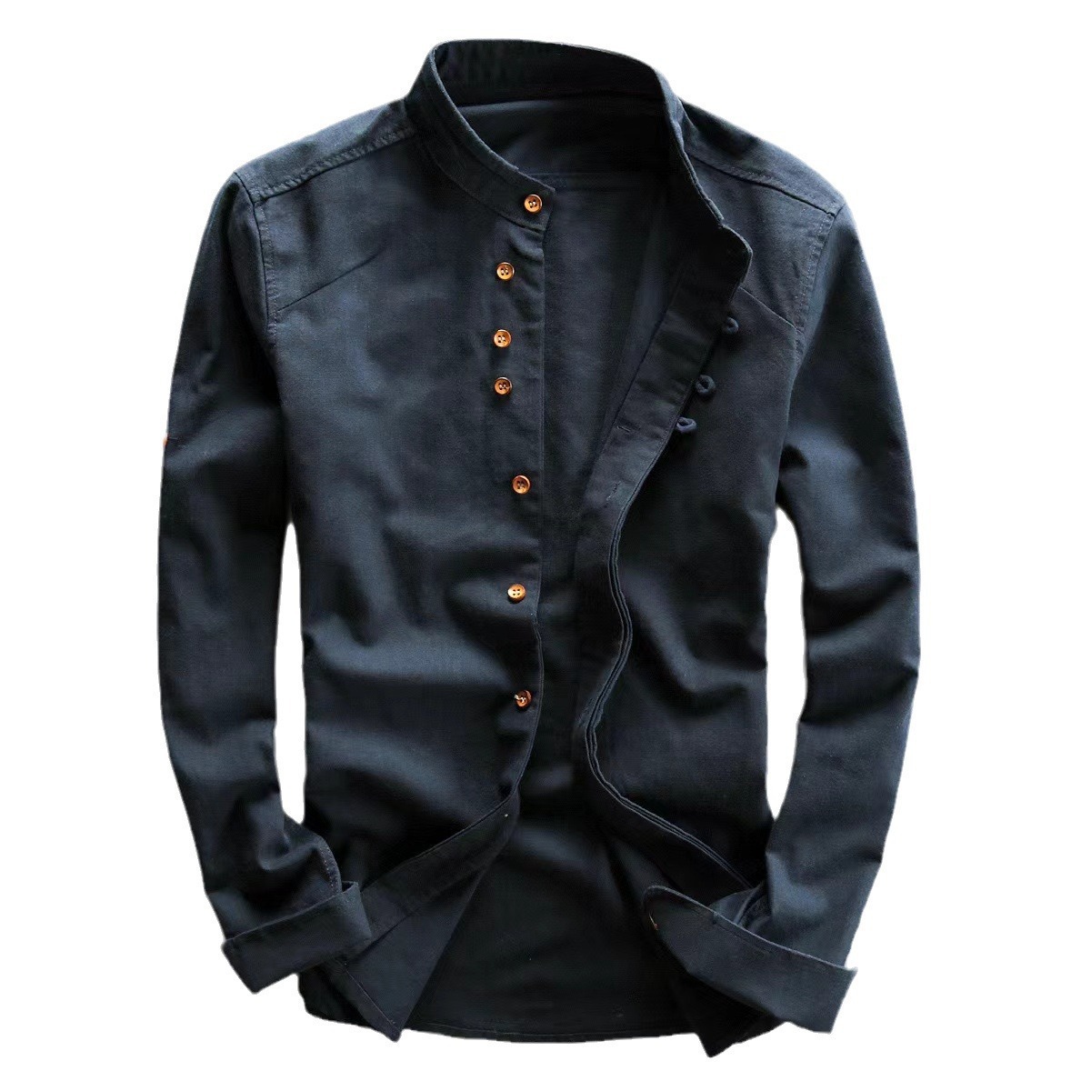 European And American Style Men's Clothing Stand Collar Buried Clip Casual Shirt - Image 8