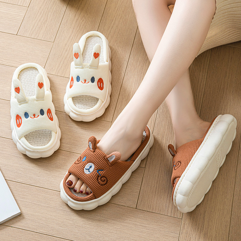 Cartoon Open Toe Couple Hemp Slippers - Image 7