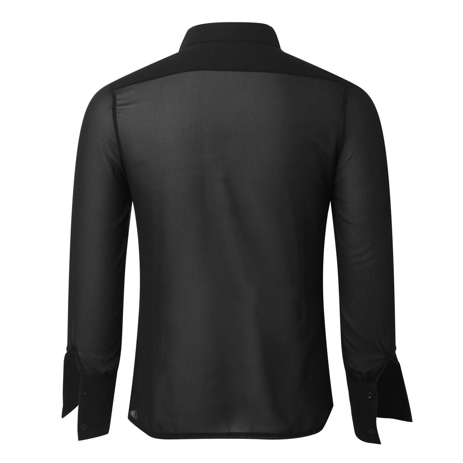 Black Thin See-through Chiffon Men's Slim Shirt - Image 2