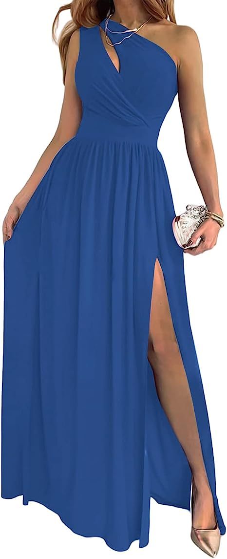 Women's One Shoulder High Split Cutout Sleeveless Elegant Sexy Cocktail Maxi Dress - Image 2