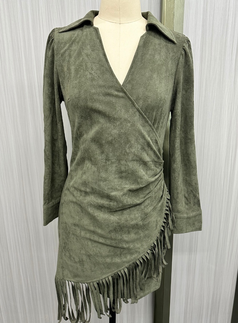 Western Denim Suede Tassels Slim-fit Long Sleeve Dress - Image 5