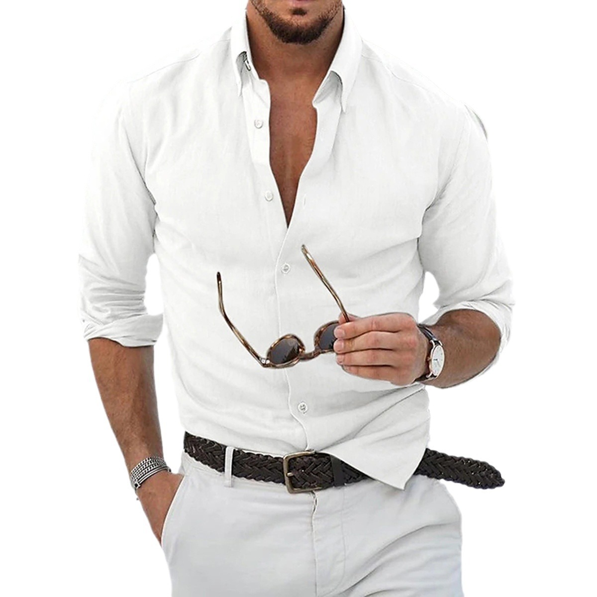 Men's Short Lapels Shirt Top Home Handsome - Image 7
