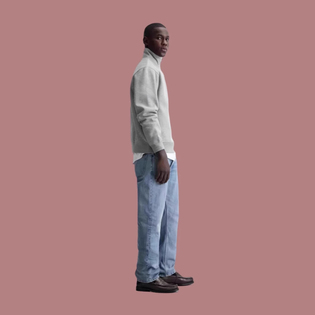 Half Zipped Stand Collar Gray Sweater Same Style For Men And Women - Image 7