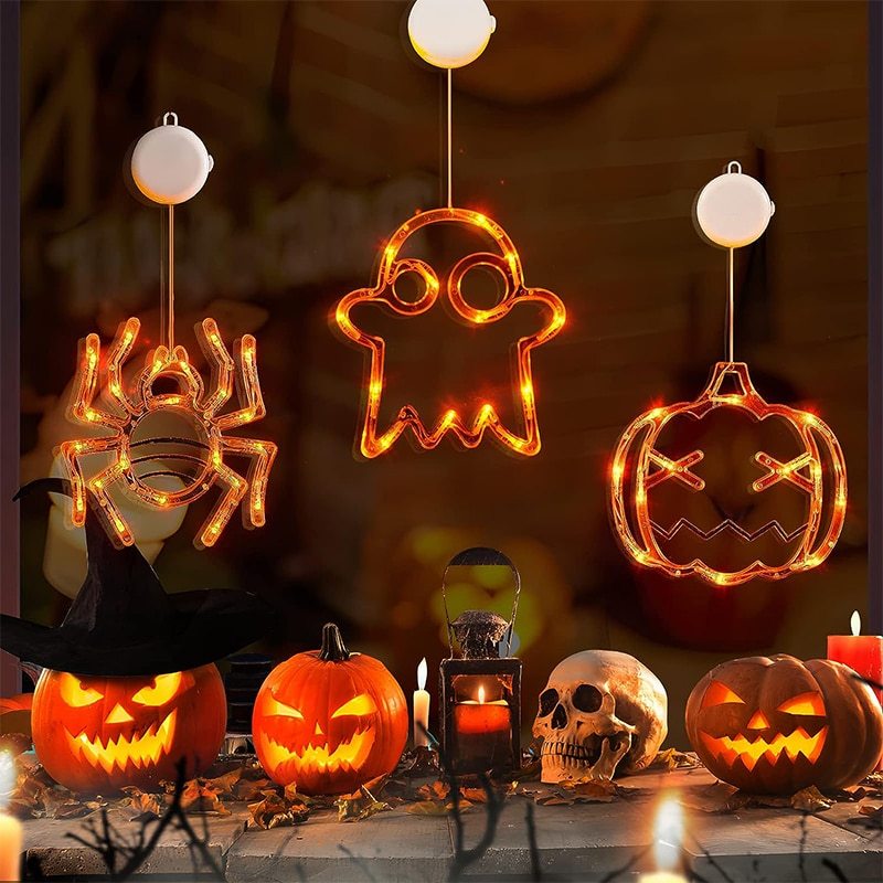 Halloween Window Hanging LED Lights Spider Pumpkin Hanging Ghost Horror Atmosphere Lights Holiday Party Decorative Lights Home Decor - Image 2