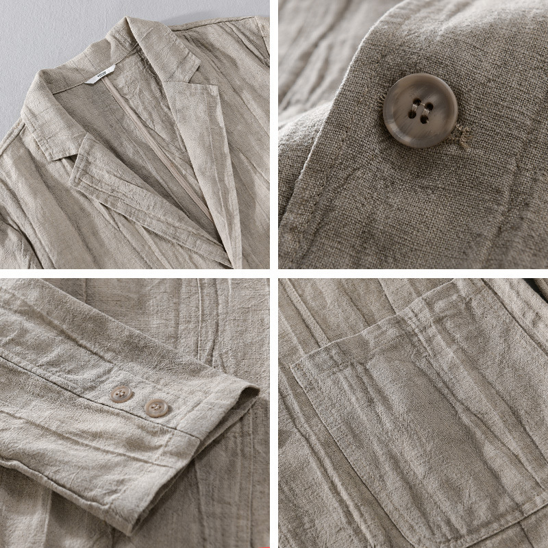 Men's Long Sleeve Linen Loose And Simple Shirt Coat - Image 6