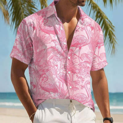 Men's Hawaiian Short-sleeved Casual Floral Buckle Tropical Shirt Summer - Image 2