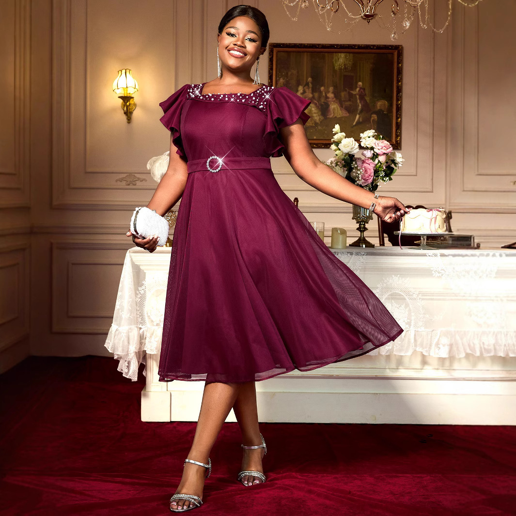 Summer Mesh Butterfly Sleeve Ruffles Party Wedding Guest Elegant Dress - Image 2