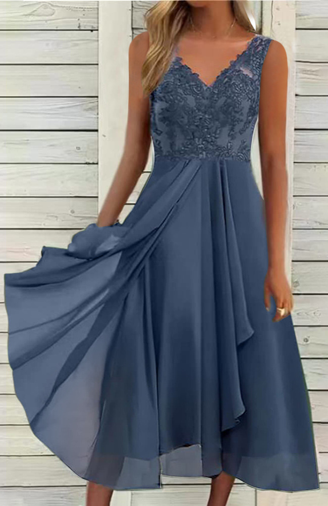 Sleeveless Dress Chiffon Stitching Lace Hollow Women - Image 5