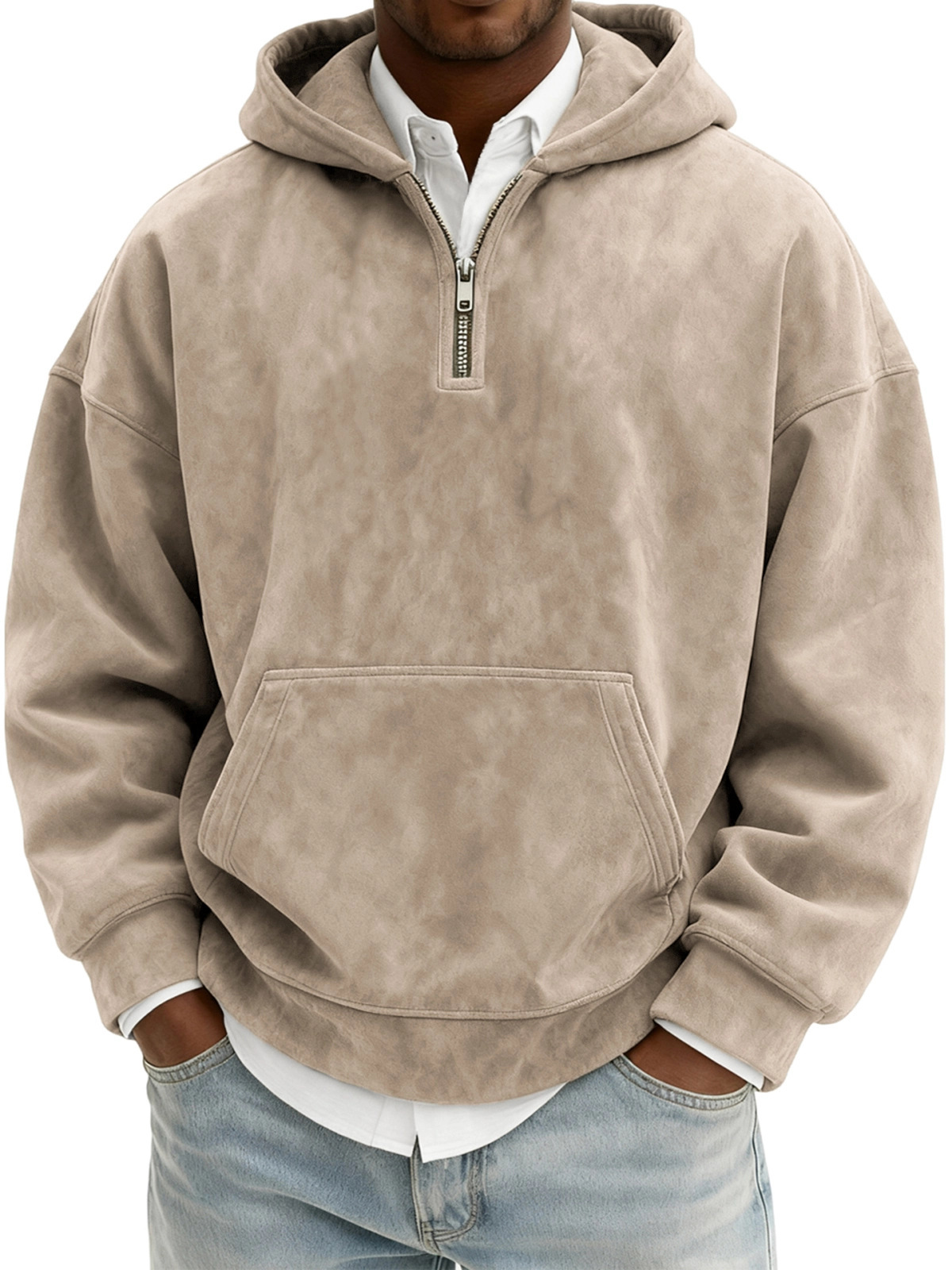 Hoodie Half Zipper Solid Color Loose Sweater - Image 9