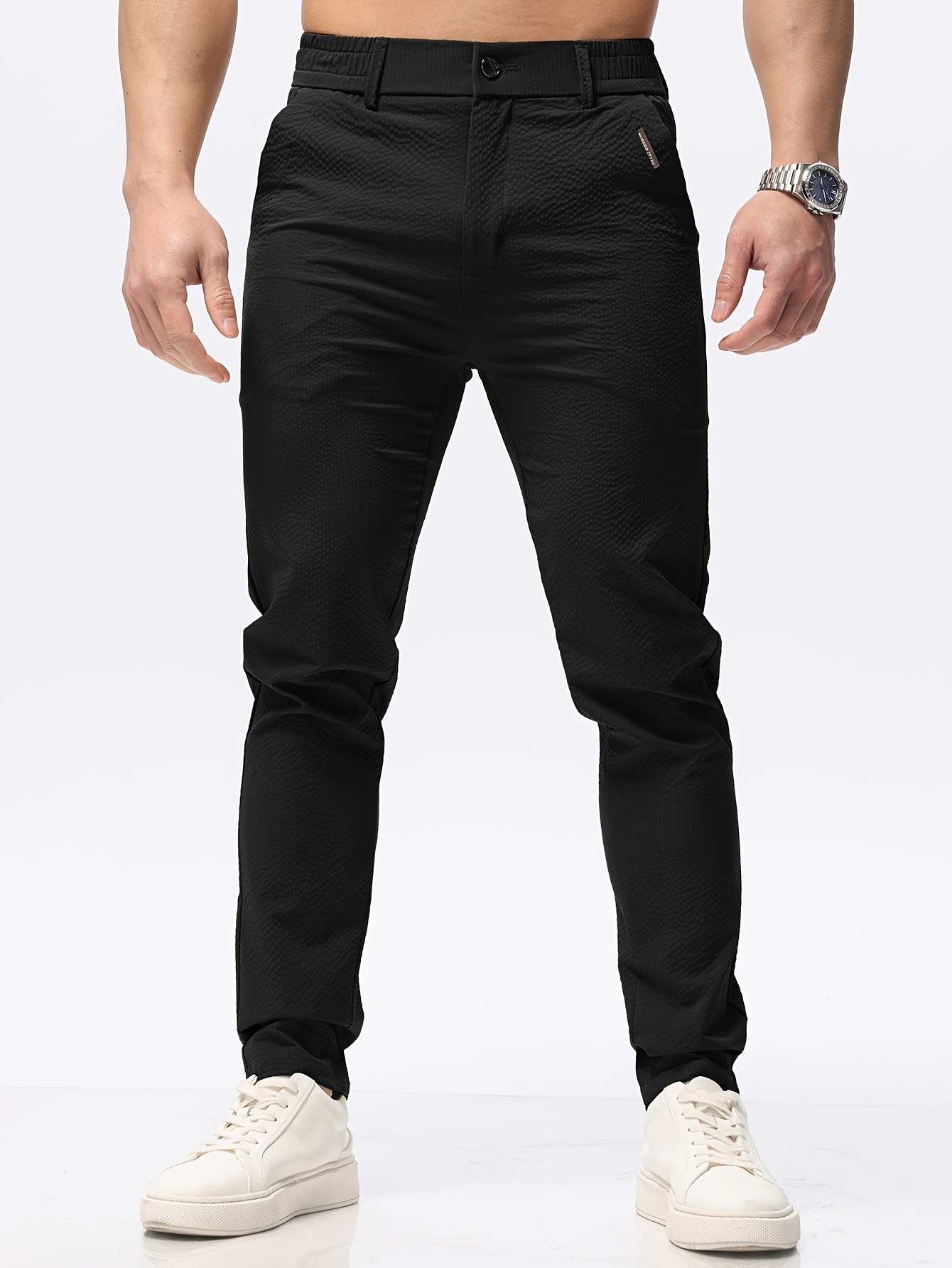 Men's Solid Classic Lightweight Slim Fit Pants Casual - Image 4