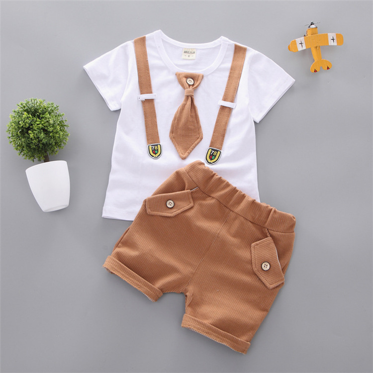 Baby Round Neck Tie Shorts T-shirt Set - Image 5