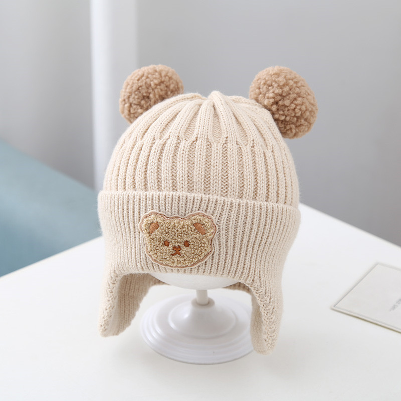 Baby Hat Warm Earflaps Cap Cute Bear Baby Knitted Woolen Cap - Image 3