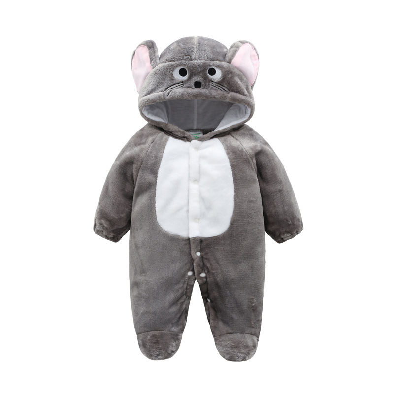 Baby Cow Hooded Crawling Clothes Flannel One Piece Clothes 0 1 Male And Female Baby Outerwear - Image 7