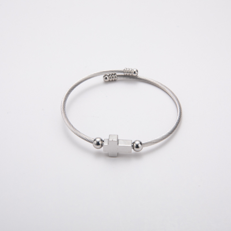 Titanium Steel Retro With Opening Adjustable Cross Bracelet - Image 3