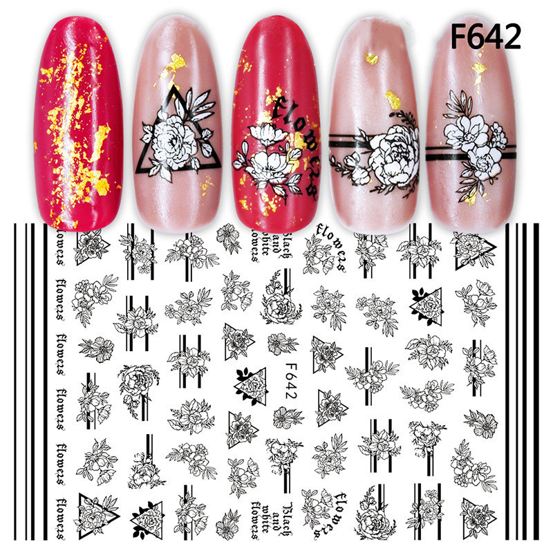 European And American Style Black And White Geometric Nail Art Stickers - Image 5