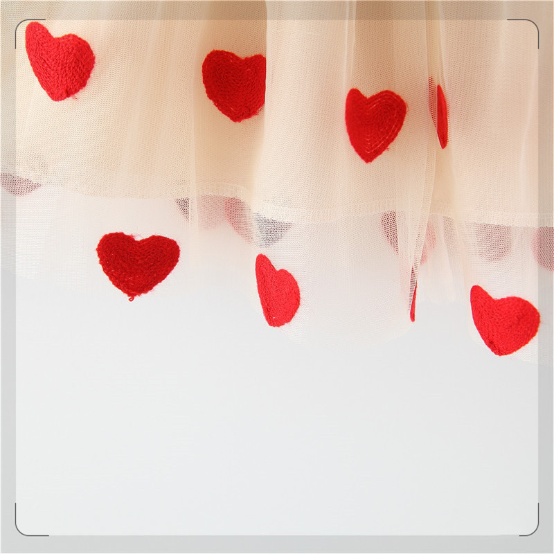 Girls' Solid Color Stitching Mesh Love Lace Dress Fake Two Long Sleeved Dresses - Image 3