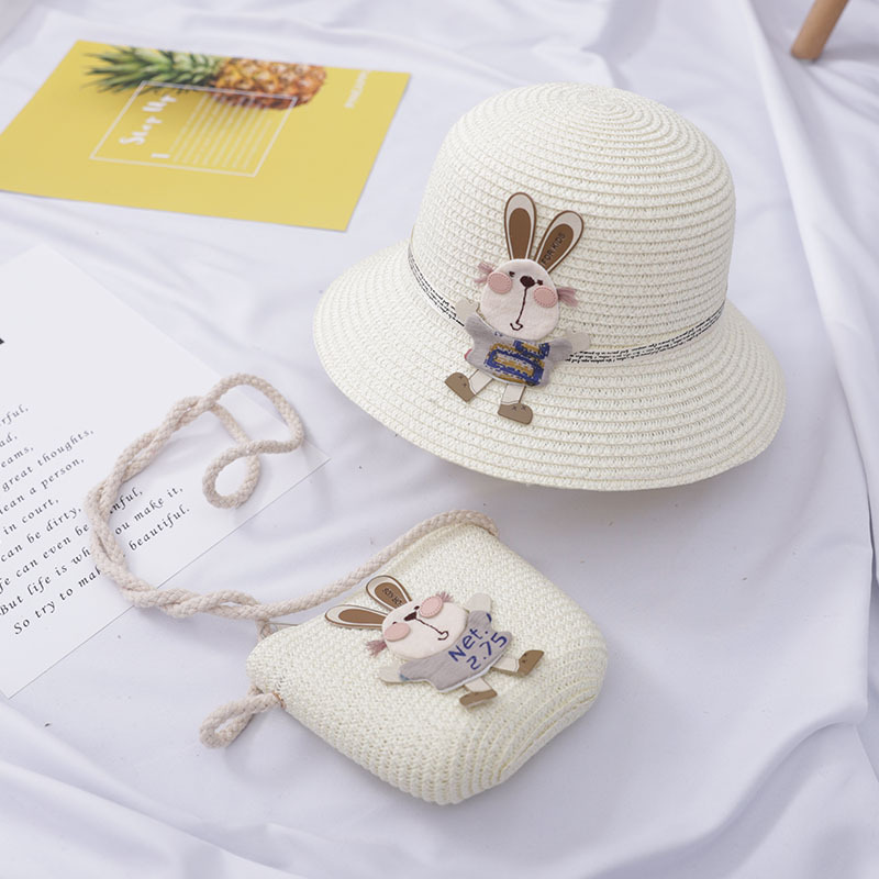 Baby Outdoor Straw Hat Cute Rabbit Decoration Bag - Image 8
