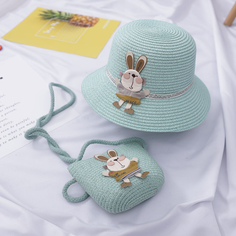 Baby Outdoor Straw Hat Cute Rabbit Decoration Bag - Image 3