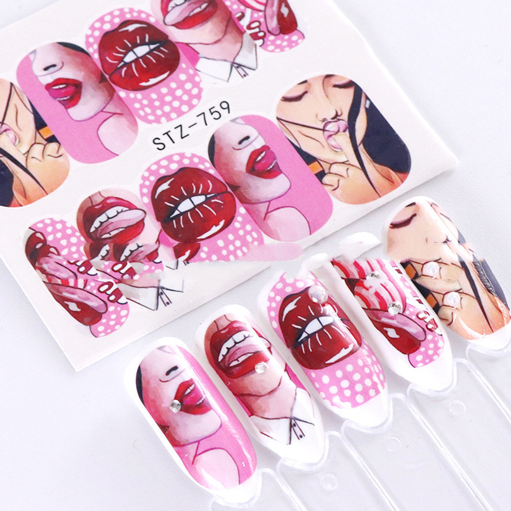 Cross-Border Sources Of Nail Art Watermark Stickers European Style Sexy Red Lips And Tongue Beauty Pattern Nail Water Transfer Stickers Nail - Image 4