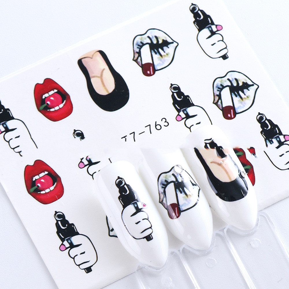 Cross-Border Sources Of Nail Art Watermark Stickers European Style Sexy Red Lips And Tongue Beauty Pattern Nail Water Transfer Stickers Nail - Image 5