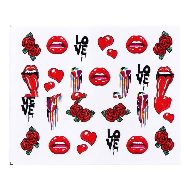 Cross-Border Sources Of Nail Art Watermark Stickers European Style Sexy Red Lips And Tongue Beauty Pattern Nail Water Transfer Stickers Nail - Image 3