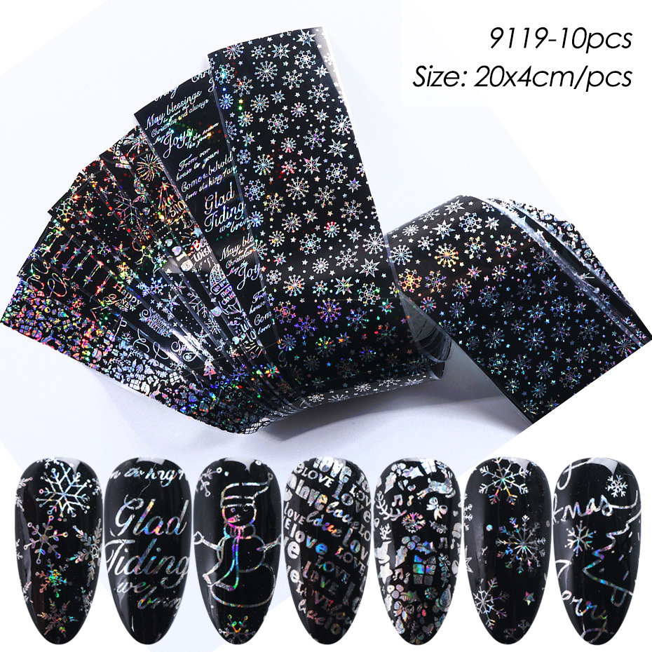 Cross-Border Source Of Nail Art Starry Paper Ins Laser Silver Transparent Bottom Snowflake Christmas Nail Transfer Sticker Nail - Image 3