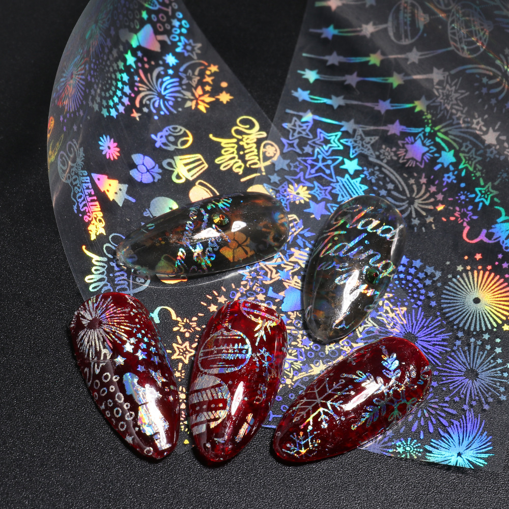 Cross-Border Source Of Nail Art Starry Paper Ins Laser Silver Transparent Bottom Snowflake Christmas Nail Transfer Sticker Nail - Image 2