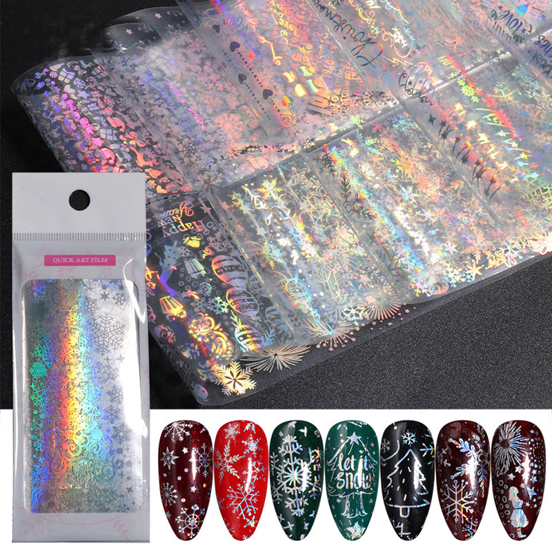 Cross-Border Source Of Nail Art Starry Paper Ins Laser Silver Transparent Bottom Snowflake Christmas Nail Transfer Sticker Nail - Image 5