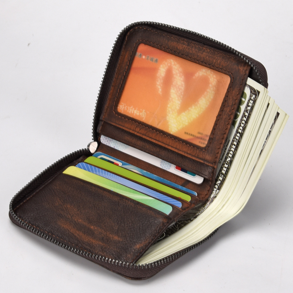 Men'S Short Head Leather Wallet Men'S Retro Wallet Vertical Zipper Leisure Youth Wallet - Image 2