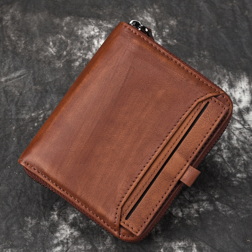 Men'S Short Head Leather Wallet Men'S Retro Wallet Vertical Zipper Leisure Youth Wallet - Image 3
