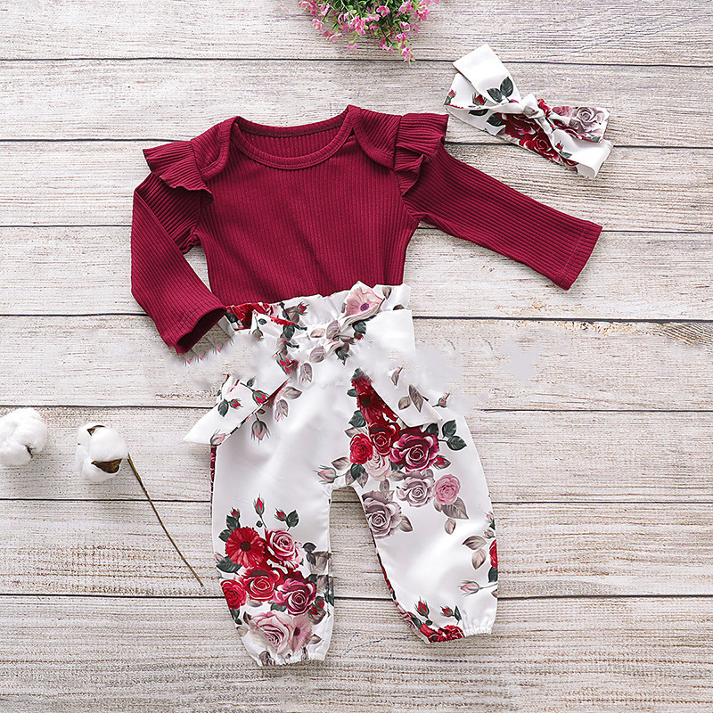 Three Piece Baby Girl Cotton Long Sleeved One Piece Romper Baby Trousers - Image 6