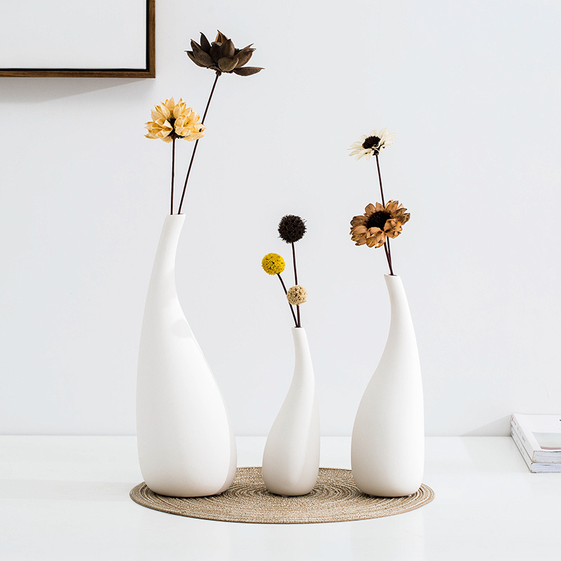 White Water Drop Vase Simple Modern Model Room Ceramic Dried Flower Flower Ornaments - Image 4