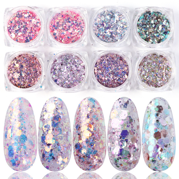 8 Box Mix Glitter Nail Art Powder Flakes Set - Image 3