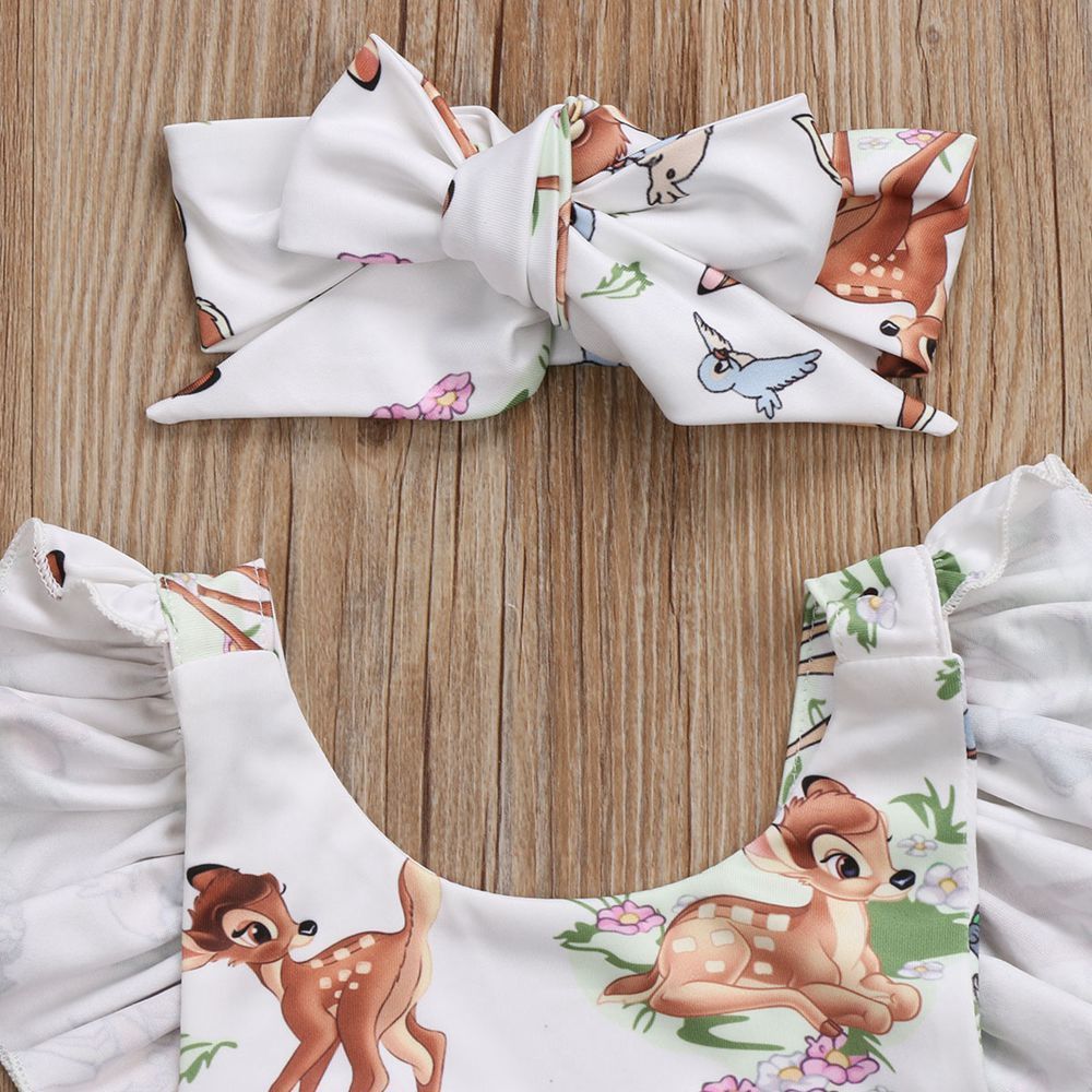Foreign trade summer infant girl cartoon deer ha suit bow headwear two-piece - Image 3