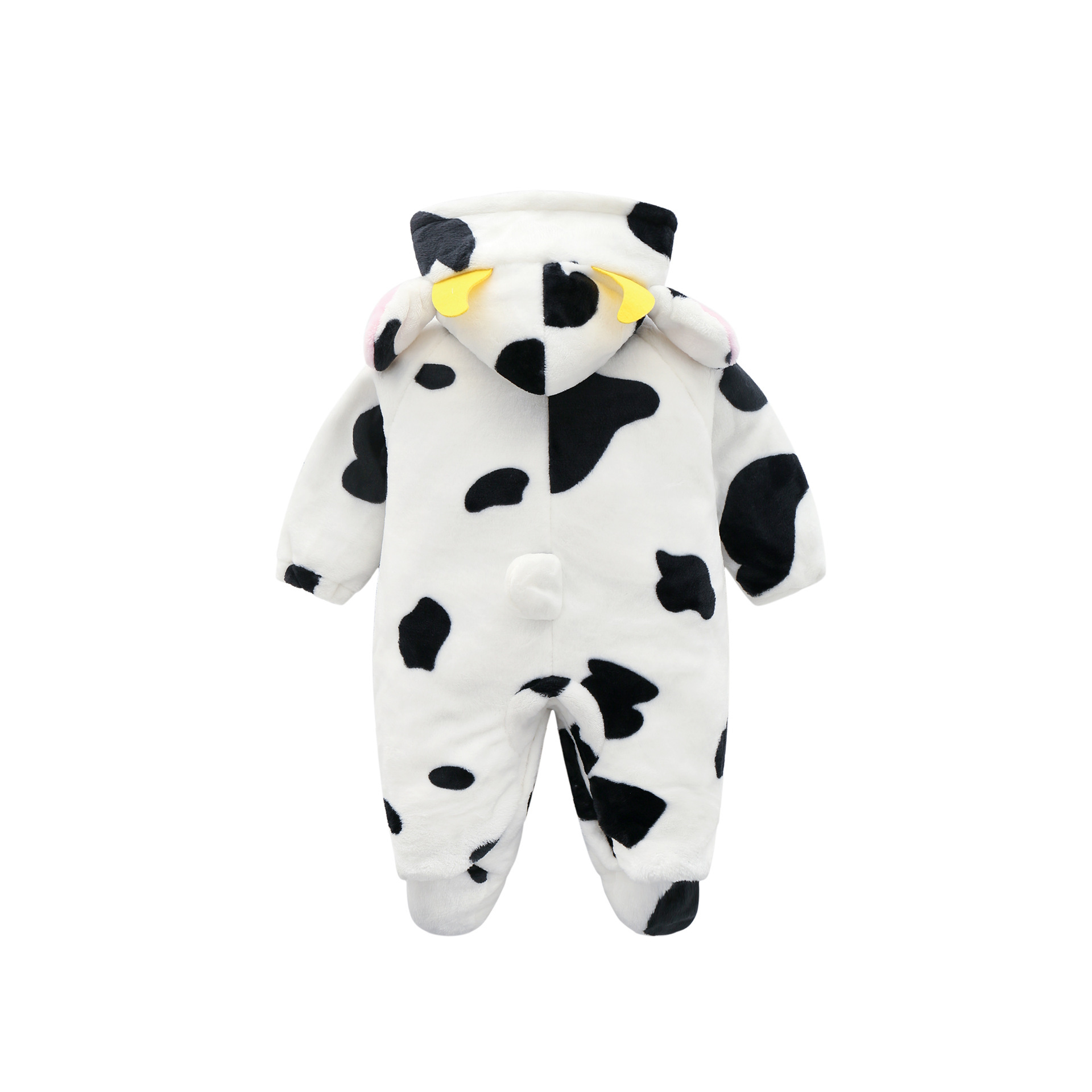 Baby Cow Hooded Crawling Clothes Flannel One Piece Clothes 0 1 Male And Female Baby Outerwear - Image 2