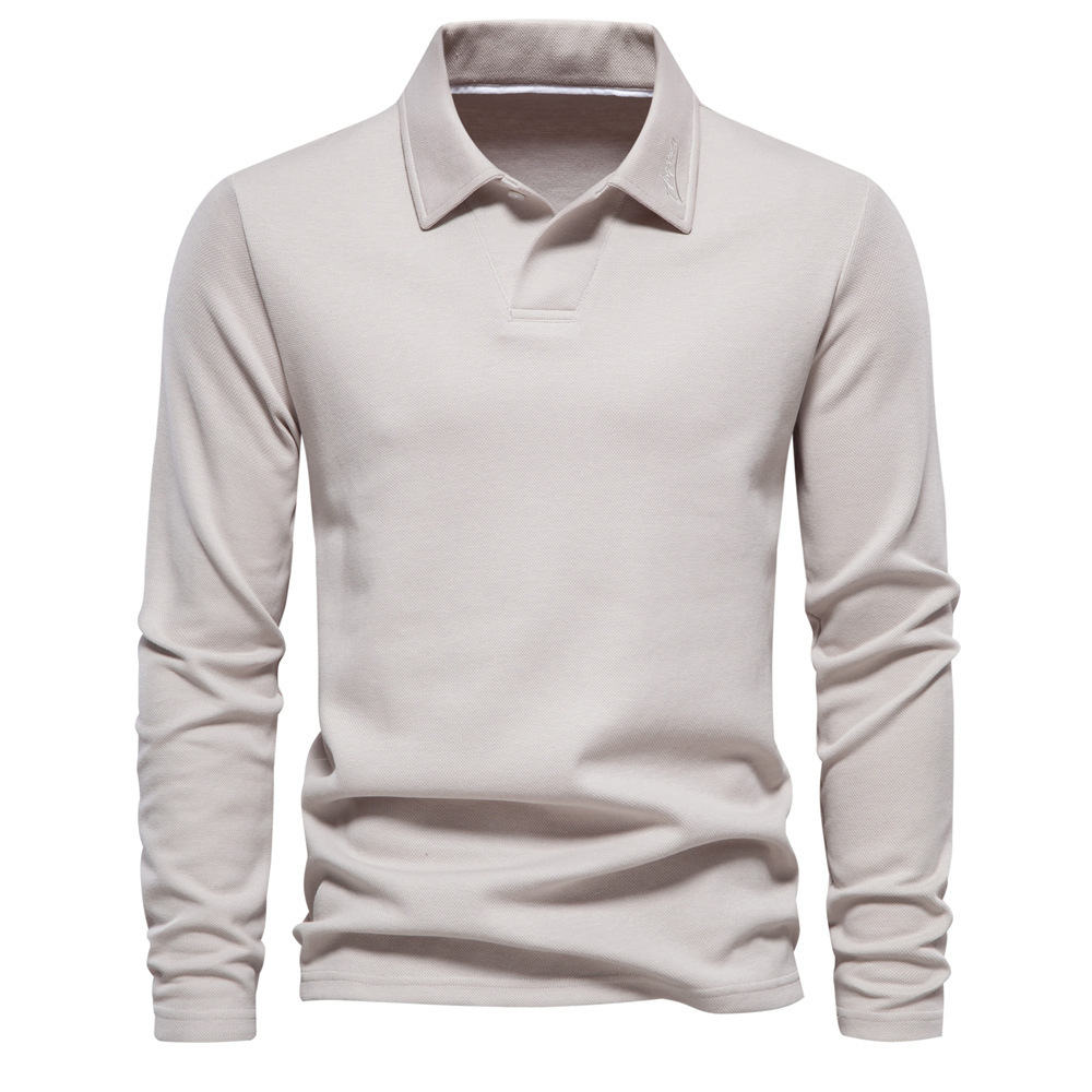 Fashion Lapel Long-sleeved Polo Shirt Men's Casual Solid Color Tops Clothing - Image 5