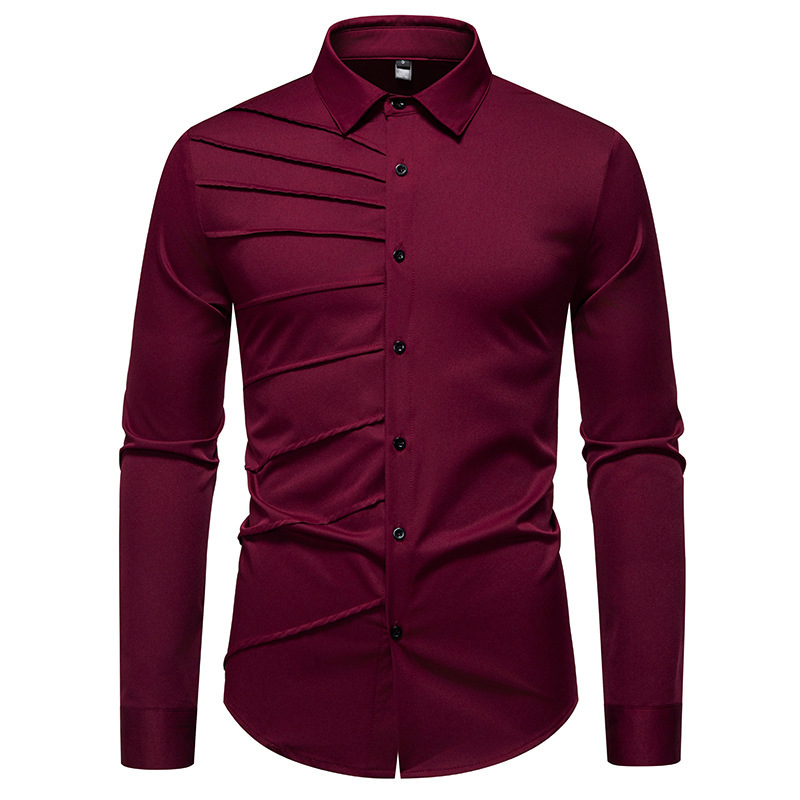 Men's Pleated Design Casual Long-sleeved Shirt - Image 6