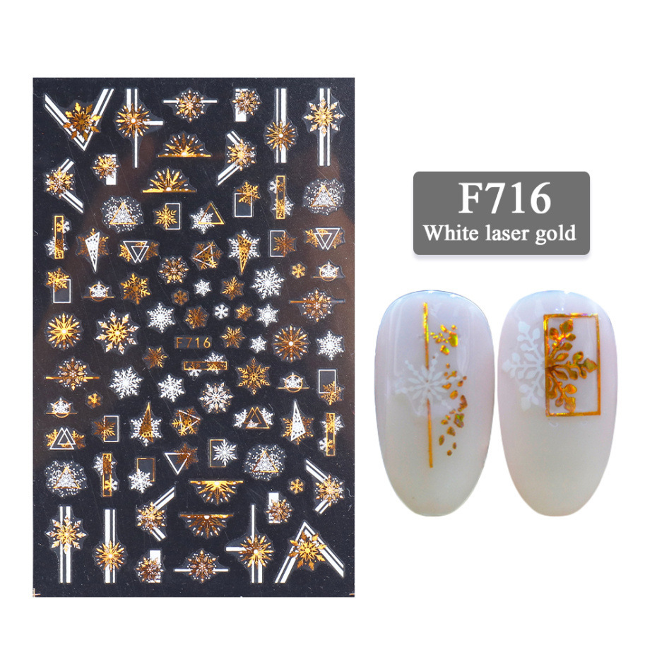 New Nail Stickers 3D Christmas Series Two-color Golden Laser Snowflake Thin Stickers Nail Art Design Nail Art Stickers - Image 7