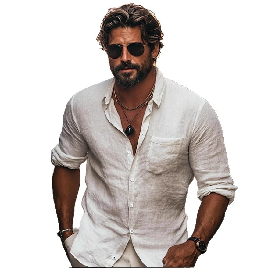 Men's Shirt Lapel Breathable Casual Long Sleeve Chinese Pocket - Image 3