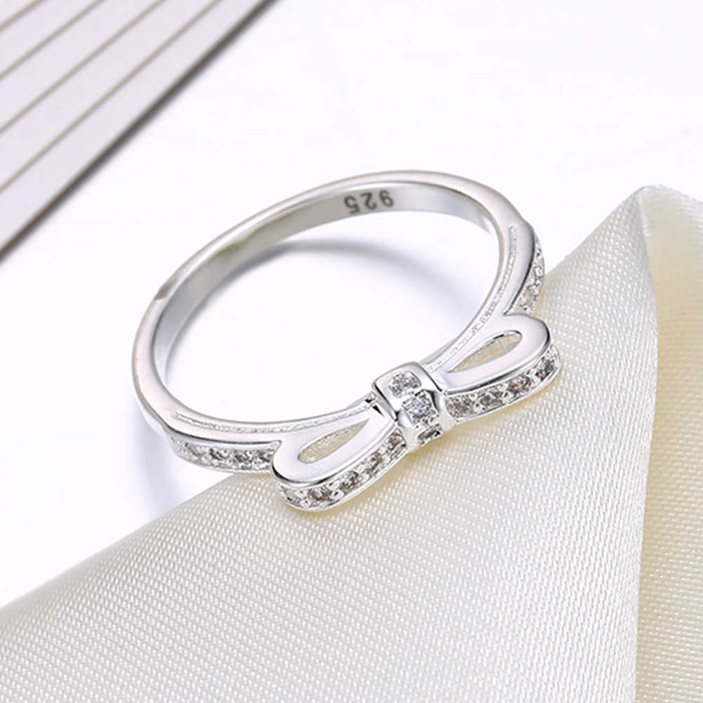 925 Sterling Silver Simple Bowknot Crystal Rings For Women - Image 4
