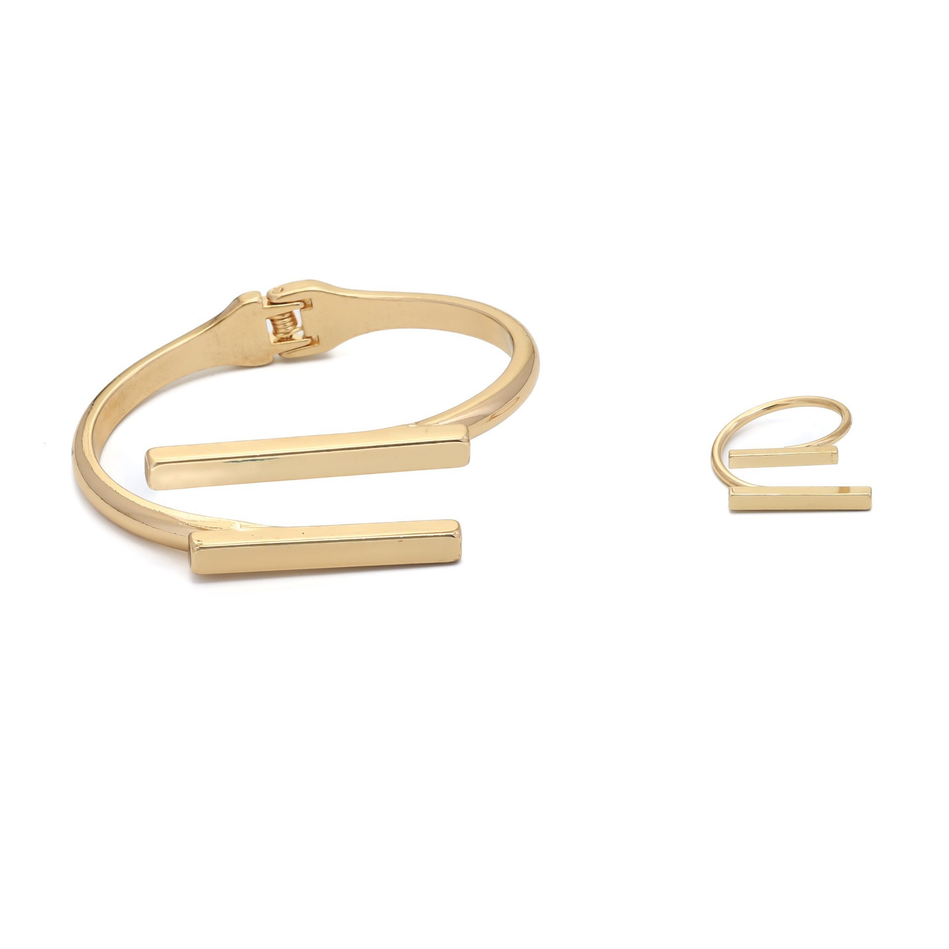 Metal Geometry Square Opening Adjustable Women's Bracelet Ring Jewelry Suit - Image 6