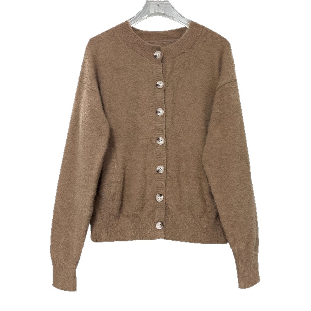 Autumn And Winter New European And American All-matching Loose Casual Solid Color Buttons Knitted Top For Women - Image 2