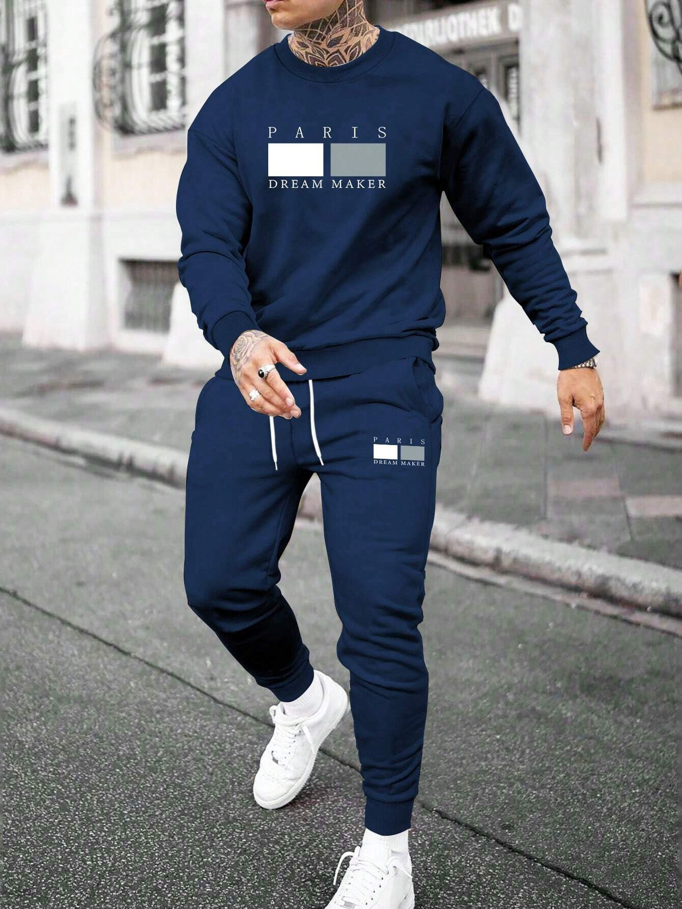 Round Neck Sweater Casual Sports Suit European Size Men's Clothing - Image 6