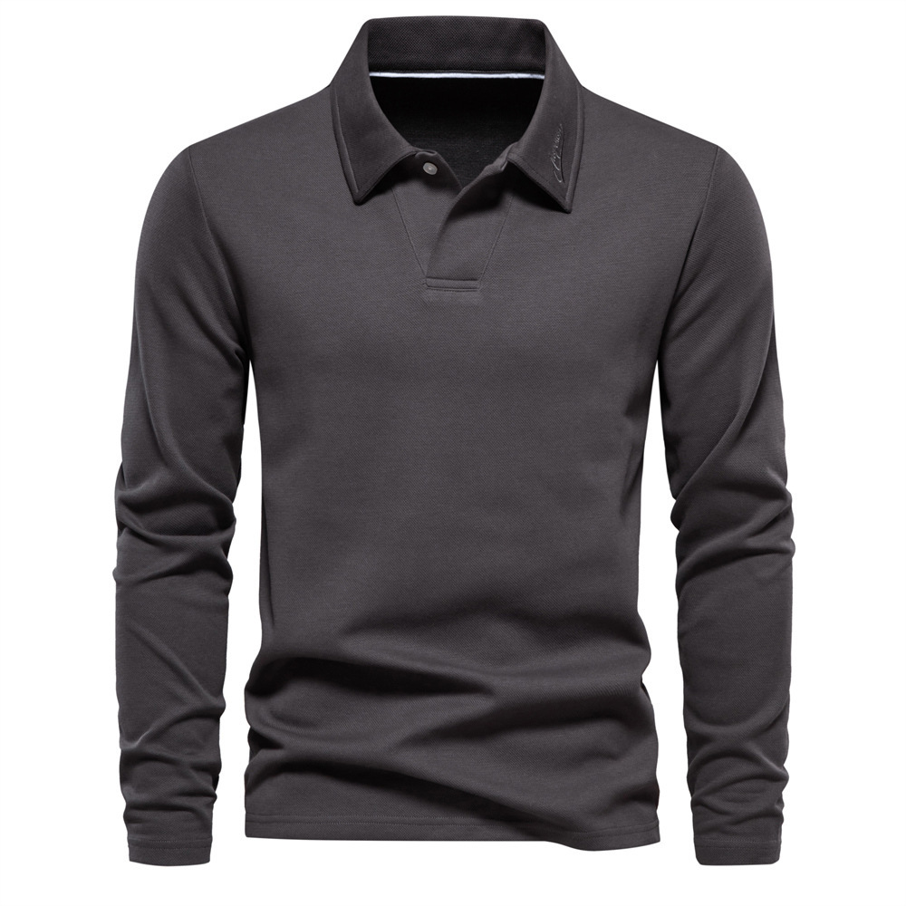 Fashion Lapel Long-sleeved Polo Shirt Men's Casual Solid Color Tops Clothing - Image 4