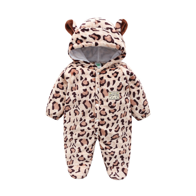 Baby Cow Hooded Crawling Clothes Flannel One Piece Clothes 0 1 Male And Female Baby Outerwear - Image 6